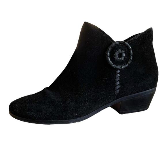 JACK ROGERS Peyton Black Suede Ankle Boots Leather Zipper Block Heels 7.5 EUC - Picture 1 of 11